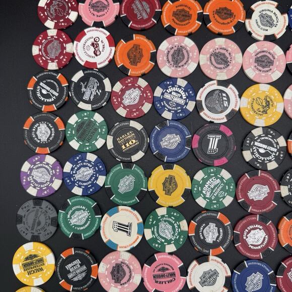 Huge Lot Of 185 Harley Davidson & 1 Indian Poker Chips Destinations Rare Vintage - Picture 5 of 8